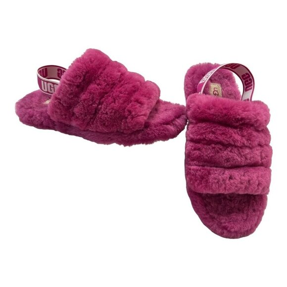 Ugg Fluff Yeah Slide Kids 4  Sandal Slipper‎ Hot Pink - Picture 1 of 8
